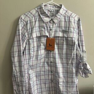 Field & Stream Women's White and Pink Plaid Button Down Shirt